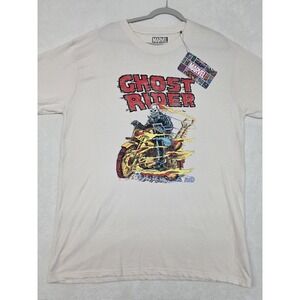 Marvel Ghost Rider Shirt Mens XL Beige Comic Book Motorcycle Graphic Tee T-Shirt